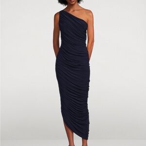 Norma Kamali Diana Elegant Navy One-Shoulder Dress